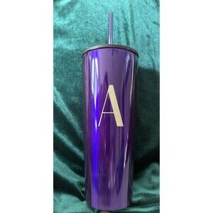 Stainless Steel Tumbler With Straw personalized ‘A’ Purple 20 oz